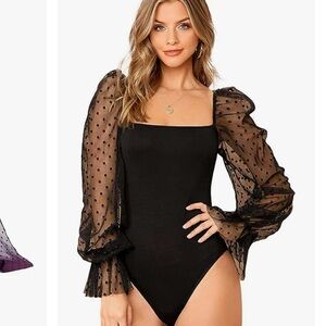 WDIRARA Women's Polka Dots Sheer Mesh Bodysuit